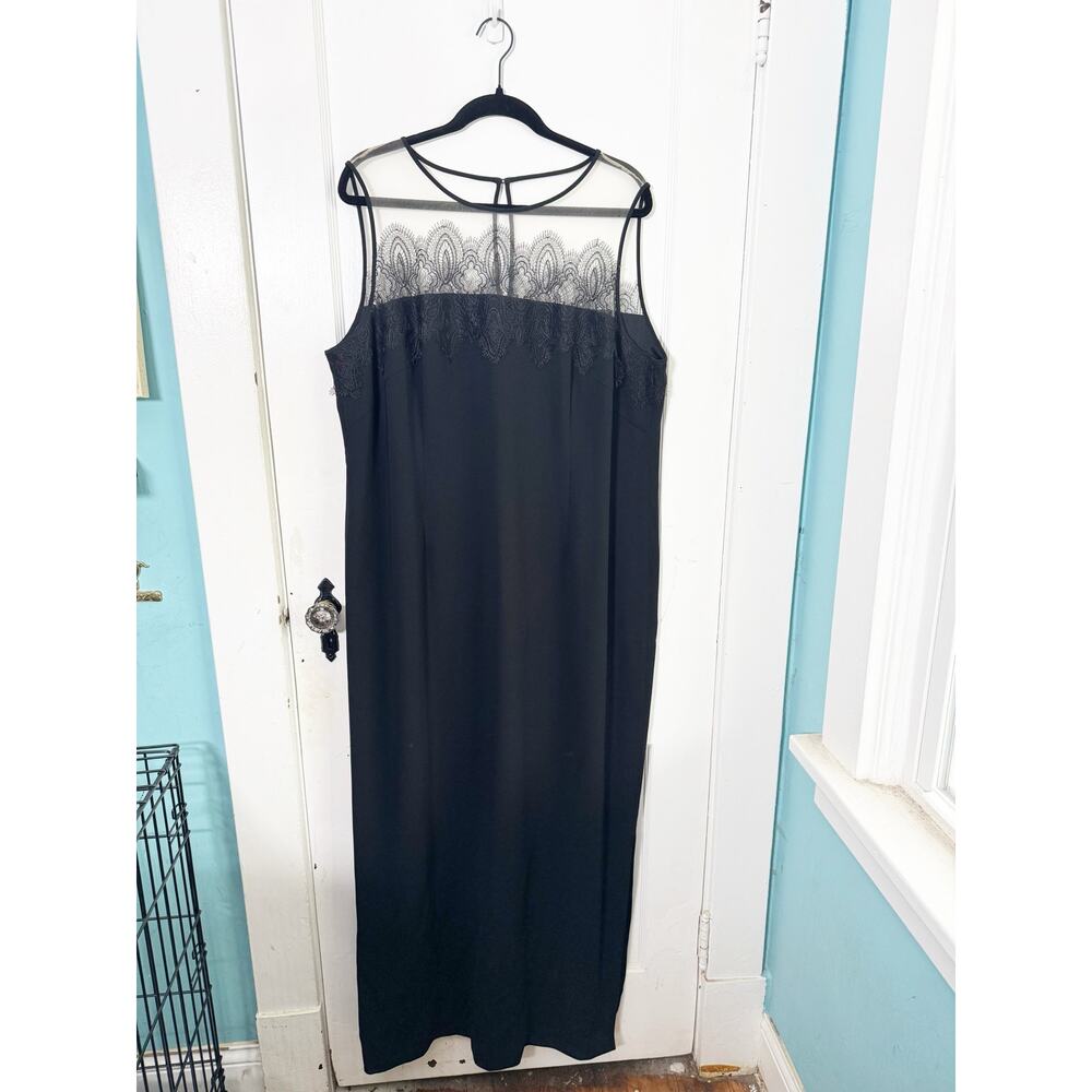 Marina Rinaldi Full Length Dress Cocktail Event Lace Appliqué Sheer Shoulders 18